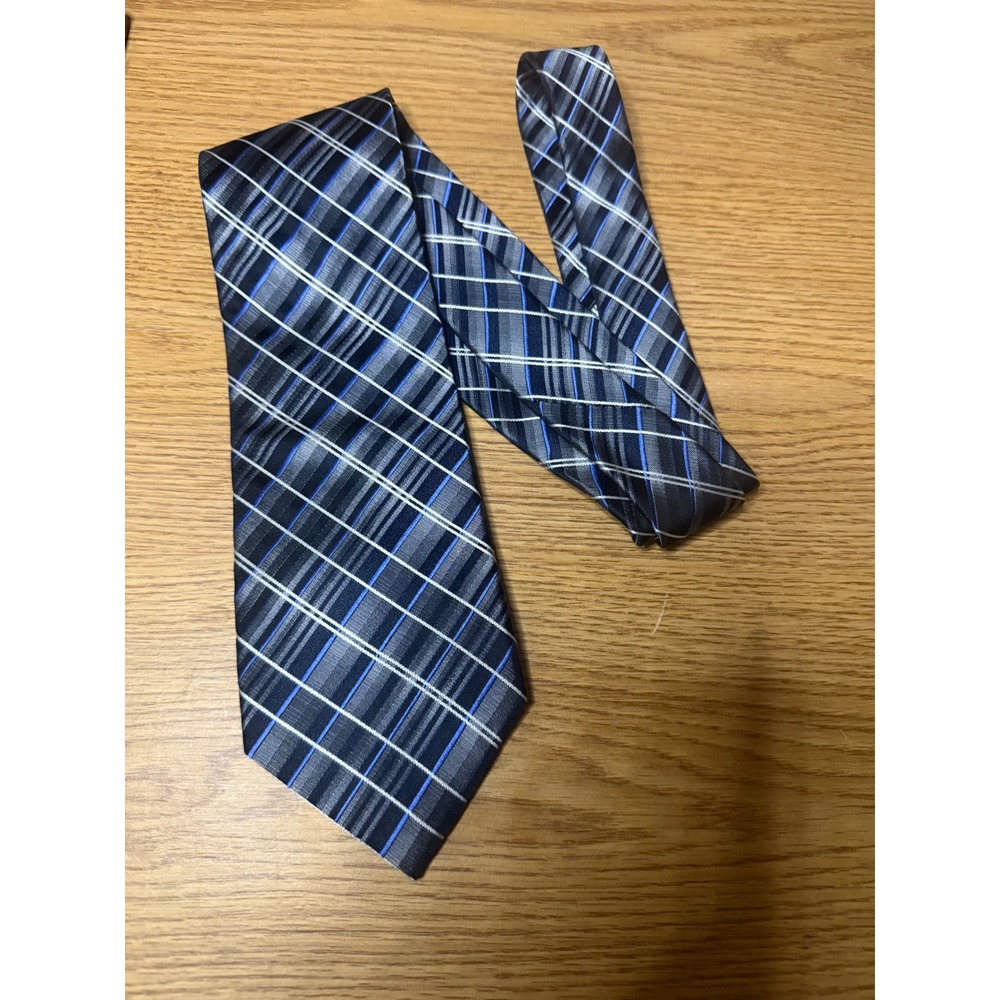 Platinum Designs Mens Silk Tie Blue Grey Diagonal handmade Plaid Long Executive